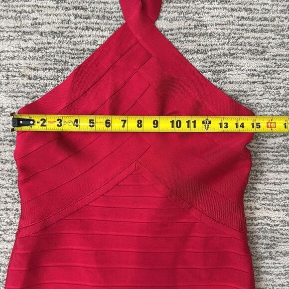 NWT Herve Leger ICON BANDAGE HALTER GOWN Large Rio Red - Picture 9 of 16
